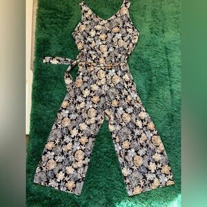 J Jill Wearever Print Jumpsuit Size 4X Shirred Back Floral Tropical